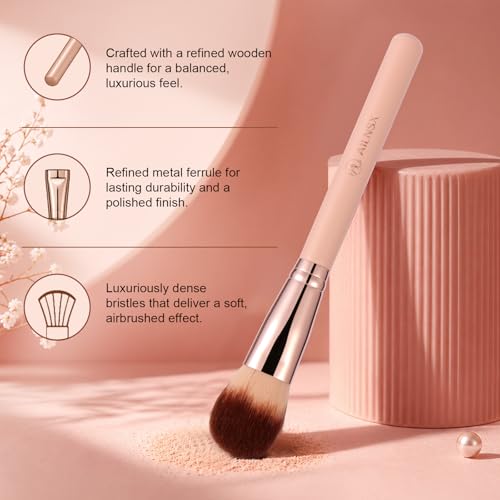 Image of Makeup Brush, Large Powder Brush for Face Makeup, Soft Fluffy Face Brush for Setting Powder, Blush, Bronzer and Powder Foundation, Pink Handle Rose Gold Ferrule