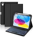 Hamile for iPad 11th 10th Generation Case with Keyboard - 7 Colors Backlit Wireless Detachable Folio Keyboard Cover with Pencil Holder for iPad 11-inch A16 2025 10th Gen 10.9 Inch 2022 (Black)