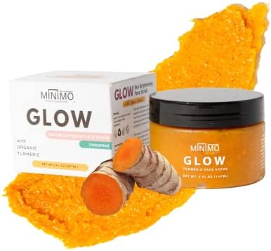 Minimo Glow (Unscented) Skin Brightening Face Scrub for Dark Spots 5 oz Blemish Treatment - Helps Improve Appearance of Uneven Skin tone & Scarring from Breakouts - No Mix, Ready to Apply