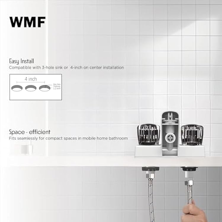 WMF Mobile Home RV Tub & Shower Faucet, Smoke Double Handles, 4 on Center, Non Metallic, for Travel Trailers, Campers Must Haves, Motorhomes Accessories, Farmhouse