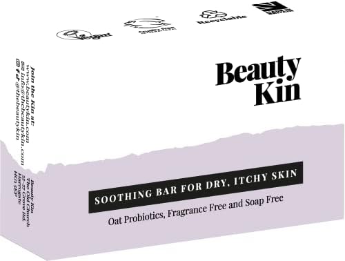 Soothing Cleansing Bar for Dry Itchy Skin | Oat Prebiotics, Probiotics and Postbiotics | Soap Free | Vegan, Sustainable, Cruelty Free for Adults, Kids | Can use as Shaving Bar | UK Made | Beauty Kin