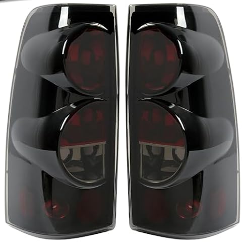 MOCW Tail Light Compatible With 1999-2006 Chevy Silverado 1500 2500 3500 2007 Classic,1999-2002 GMC Sierra 1500 2500 3500 Taillight Replacement Left Driver & Right Passenger Side, Black/Smoke Cover