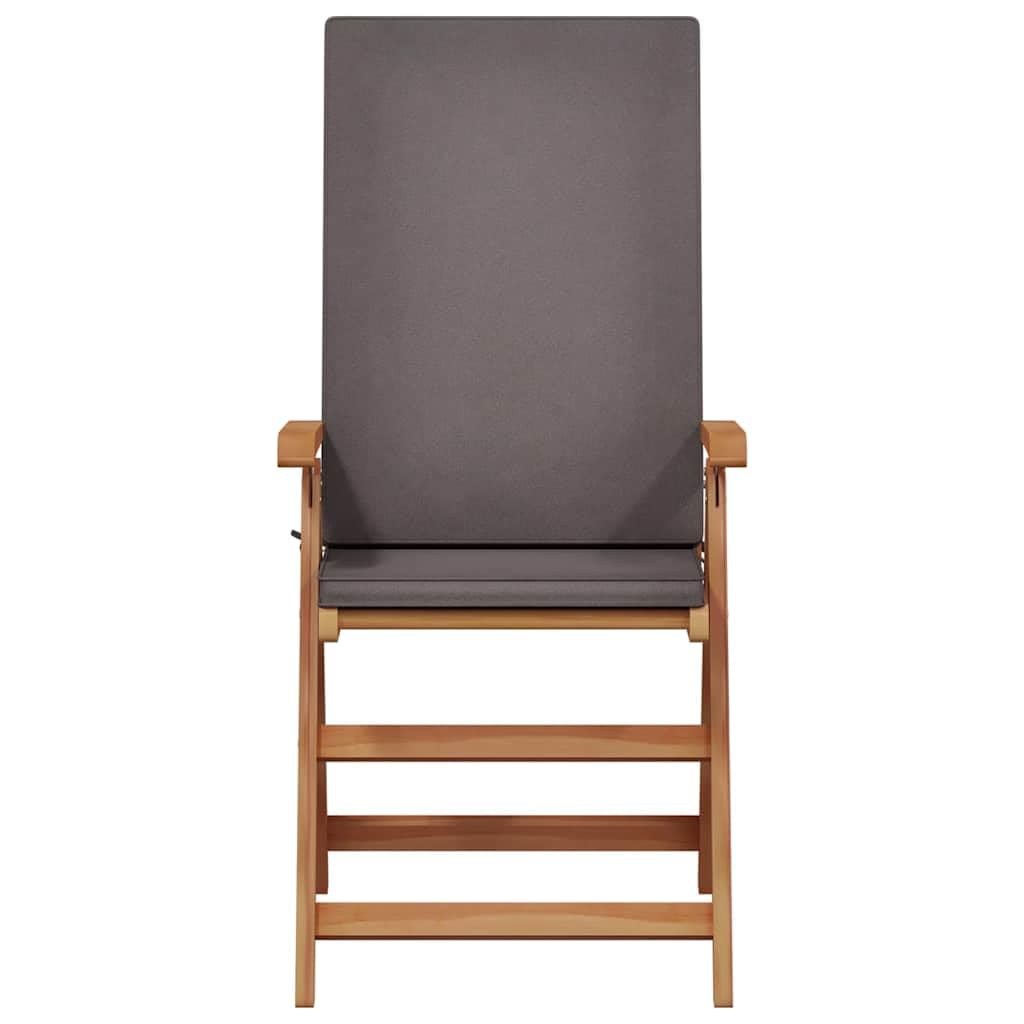 Krzesło ogrodowe, 6 sztuk, brązowe i szare, z litego drewna tekowego, 57 x 71,5 x 104 cm, z regulowanym oparciem, odporne na działanie warunków atmosferycznych, na balkon, taras i na zewnątrz