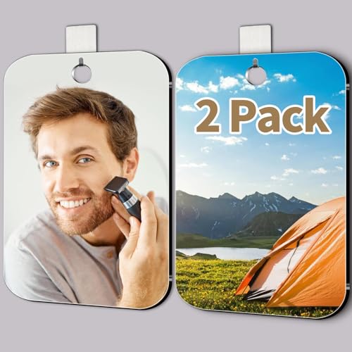 Shower Mirror, Unbreakable Mirror for Kids, 2 Pack Medium 15 x 20 Cm With Hooks,Shatterproof Plastic Small Wall Mirrors for Travel, Little, Camping, Hanging Espejos (Not Anti Fog)