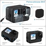 REDTRON Silikonowy futerał i zestaw ochronny na ekran do GoPro Hero 12 11 10 9, zawiera silikonowy pokrowiec i 6 hartowanego szkła ochronnego na ekran i 2 osłony obiektywu do GoPro, pakiet 2