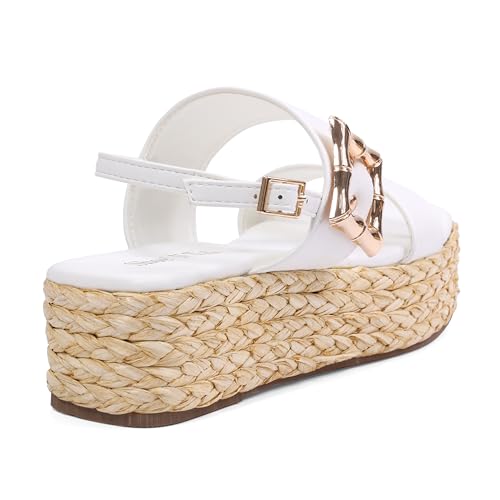 Shoe'N Tale Women’s Platform Sandals Raffia Woven Espadrille Open Toe Adjustable Ankle Strap Summer Beach Vacation Dress Shoes(8.5,White) by Shoe'N Tale - Used condition - Image 4