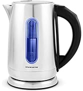 OVENTE Electric Tea Kettle Stainless Steel 1.7 Liter Instant Hot Water Boiler Heater Cordless wit...