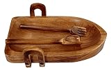 Purpledip Drewniany półmisek unikalny design łodzi wiosłowej z łyżką widelcową do serwowania sałatek przekąsek sera (12334)