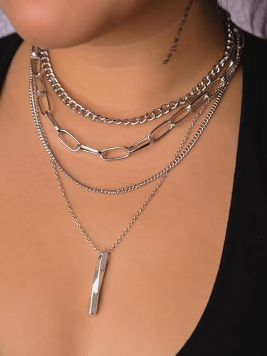 Sacina Layered Bar Necklaces, Chunky Chain Necklaces, Grunge Necklace, Emo Necklaces, Gothic Necklace, Punk Necklace, Christmas Jewelry Gift for Women2