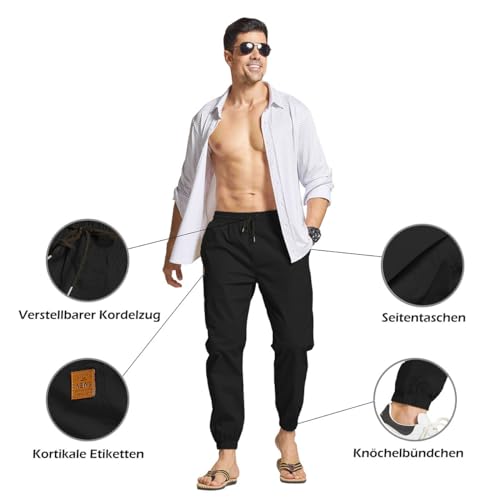 JustSun JustSun Chino Hosen Herren Baumwolle Freizeithose Herren Jogginghose Herren Trainingshose Sporthose Männer Lang mit Kordelzug Casual Hose mit Taschen Schwarz L - Produktansicht 3 | Hosen