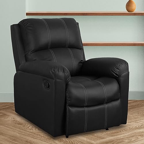 Image of Recliners India -Spino Single Seater Recliner Sofa | 3 Modes of Comfort | 1-Year Manufacturer Warranty | Manual Recliner Chair | Color- Black | Cushion Armrest | Living Room Recliner Sofa