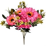 Kunstblumenstrauß mit 7 Blütenköpfen, Seide, 34 cm, mit Kunststoffstielen, für Hochzeitsarrangements, Heimdekoration und Fotografie-Requisiten (Rosarot)