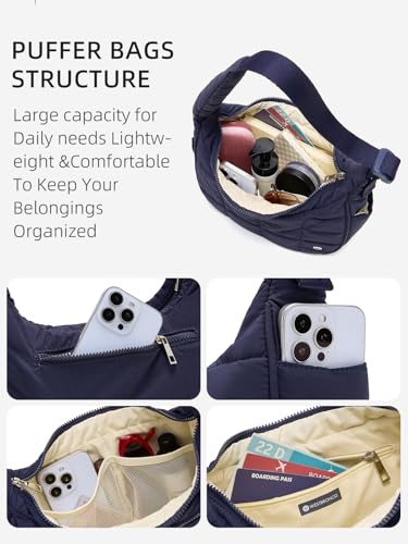 Image of WESTBRONCO Small Puffer Crescent Shoulder Bag for Women, Nylon Quilted Shoulder Purses, Puffy Handbags with Adjustable Strap