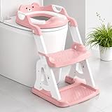Meulife Potty Training Seat, Upgrade 2 in 1 Potty Training Toilet for Toddler, Toddler Toilet Seat for Boys Girls with Support Bar, Anti-Slip Pad and Step Stool (Pink)