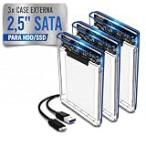 Kit com 3 Cases Externas para HD SSD 2,5' SATA USB 3.0 Transparente Premium | Case para HD Externo Alta Velocidade 6Gbps | Compatível com SSD e HD até 3TB | Plug & Play