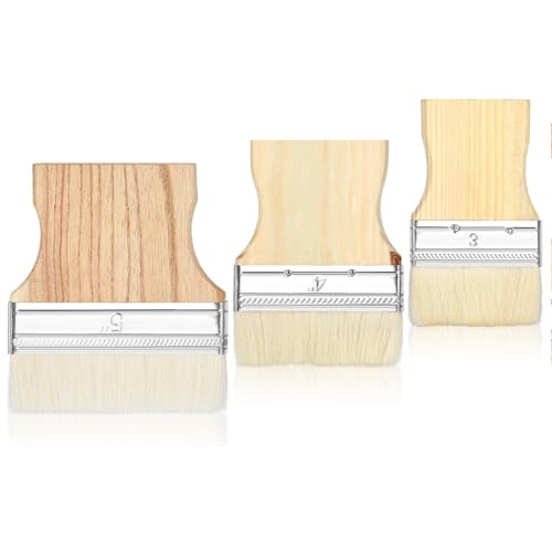 Larrel 3 Stück Paddle Flächenpinsel, Flachpinsel Holzgriff Weiche Pinsel Wollpinsel 3/4/5 Zoll Pinsel mit Pappelgriff Wiederverwendbare Pinsel Set für Aquarell, Acryl, Öl auf Leinwand und Malgrund