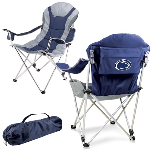 PICNIC TIME NCAA Penn State Nittany Lions Reclining Camp Chair - Beach Chair for Adults - Sports Chair with Carry Bag, (Navy Blue with Gray Accents)