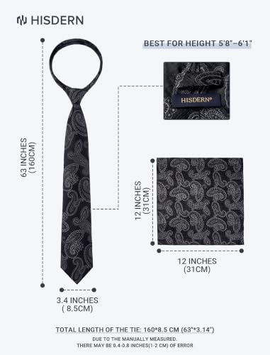 Image of HISDERN Extra Long Ties for Men Classic Floral Tie and Pocket Square Elegant Silk Necktie Handkerchief Set Wedding Party