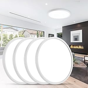 TALOYA Flush Mount Led Ceiling Light Fixture Low Profile for Kitchen Bedroom Bathroom Outdoor Living Room Dining Room Hallway Porch Laundry Farmhouse,12 Inch,24W,3200LM,5000K,Thin,White,Round,4 Pack