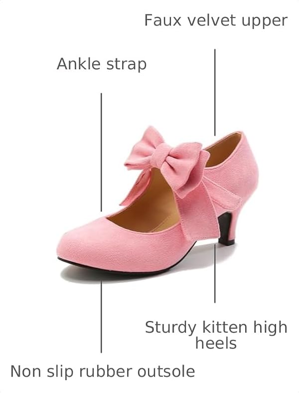 omthaka Women's Bow Mary Jane Kitten Heel Round Toe Low Heels Ankle Strap Dress Evening Party PumpsPink-US7 by omthaka - Used condition - Image 3