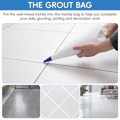 AOVPIBY 3PCS Tile Grout Masonry Mortar Bag, Heavy-Duty Reusable Mortar Bag Set with Brick Jointer & Tuck Pointers, with Pure Blue Tip for Tile Installation, Masonry Grouting & Home DIY Work