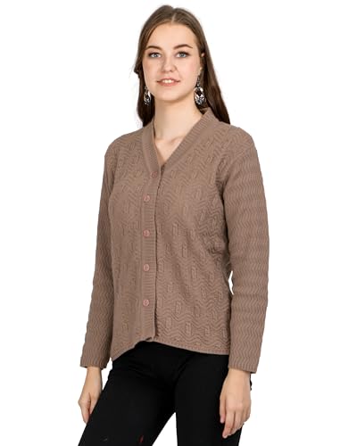 Image of Lady Willington Women Woolen V-Neck Self Design Cardigan Heavy Daffodil Fabric Cardigan Winter Wear Pure Wool Cardigans for Women Sweaters Long Cotty Fully Warm Cardigan Free Sizes