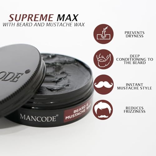 Image of MANCODE Beard Grooming Kit - Beard Growth Oil 50 ml | Beard Wash and Conditioner 200 ml | Beard Softener Cream 100gm | Beard & Mustache Wax for Men 50 gm - Beard Care Kit for Men (Pack of 4)