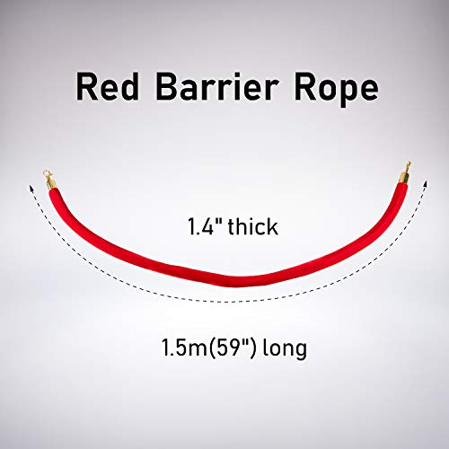 Juvale Set of 2 Red Velvet Stanchion Rope, 5-Foot Crowd Control Barriers with Polished Gold Hooks