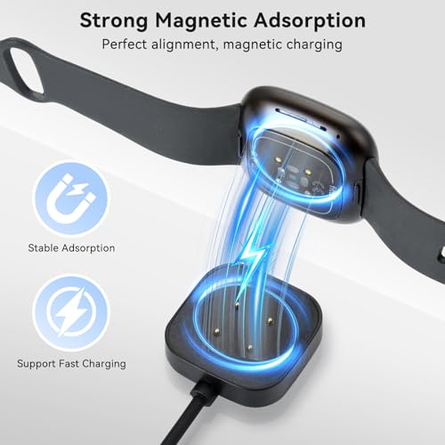 aceyoon 2 stuks USB C oplaadkabel voor Fitbit Versa 3 / Versa 4 / Sense / Sense 2, 1,2 m magnetische oplader voor Google Pixel Watch 2 3 oplader dock voor Fitbit Smartwatch met 2 USB C naar USB - Afbeelding 3