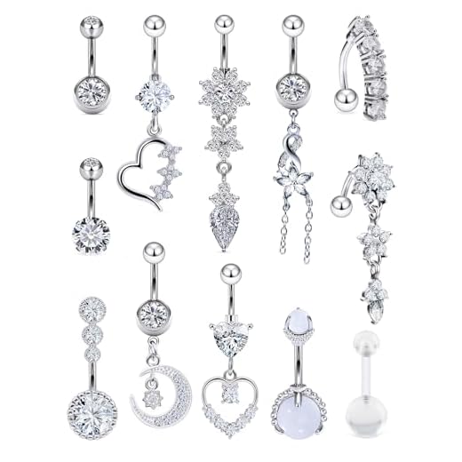 Vsnnsns 14G Belly Button Rings Belly Rings for Women Stainless Steel CZ Skull Belly Button Piercing Jewelry Belly Bars Curved Navel Ring Barbell Body Jewelry Piercing for Women Men Silver 10MM