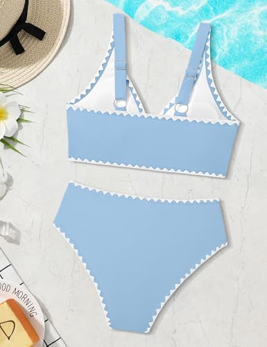 Image of KANGKANG Girls Swimsuit Bikini Set Solid Color V-Neck Two Piece Bathing Suit with Chest Pad Adjustable Straps Swimwear 7-16T