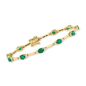 Ross-Simons 4.00 ct. t.w. Emerald and .72 ct. t.w. Diamond Bracelet in 14kt Yellow Gold