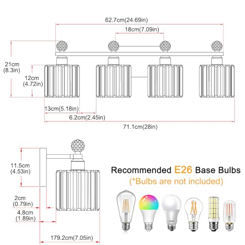Image of Modern Crystal Bathroom Vanity Light 4-Lights Chrome Vanity Lights for Bath | Crystal Bathroom Wall Fixture over Mirror, Wall Sconces Lighting with Clear Glass Shade for Bedroom,up and down installation