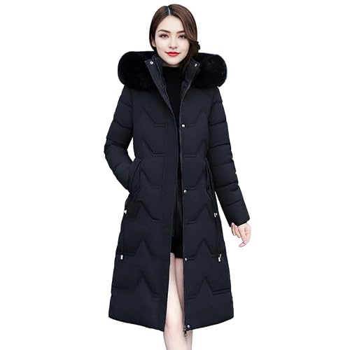 Runstarshow Womens Long Winter Coat with Hood Ladies Hooded Padded Jackets Full Length Quilted Coats Thick Warm Outerwear with Pockets Solid Color Plus Size XL-7XL