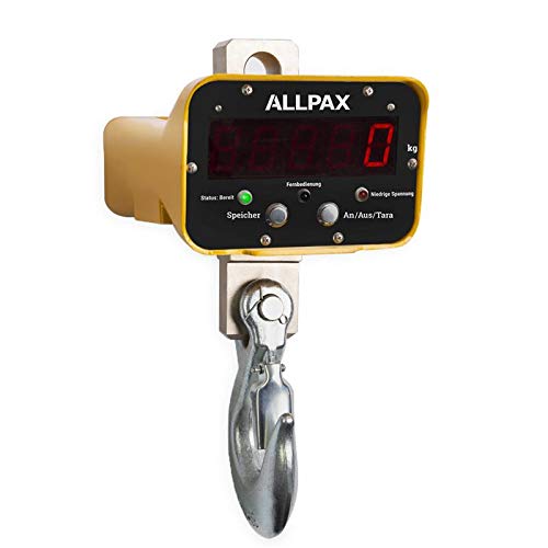 Allpax Kranwaage ECO 5 mit Fernbedienung - Wägebereich bis 5.000 kg - Akku 6V / 4,5 Ah - Industriewaage, Hakenwaage, Hängewaage