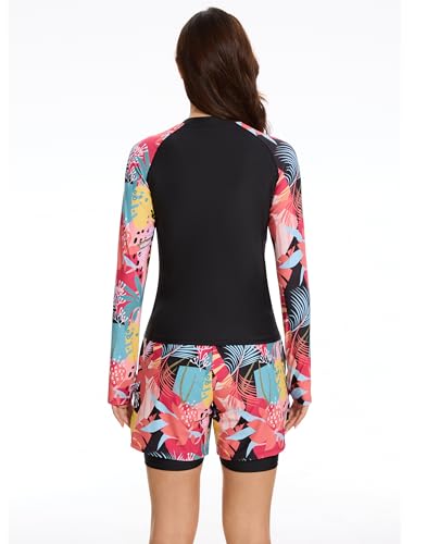 Rash Guard for Women 3 Piece Swimsuits Long Sleeve Bathing Suit with Boyshorts and Bra Ladies Swim Over 50 UPF 50+4
