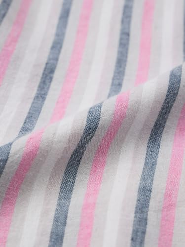 Image of The Souled Store Cotton Linen Shirt: Women and Girls Drop-Shoulder Sleeves Spread Collar Stripes Lightweight Casual Oversized Shirt