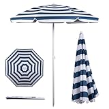 PICNIC TIME 5.5 Ft Portable Beach Umbrella, Lightweight UV Protection Sunshade with Tilt Pole & Carry Bag, Outdoor Canopy Umbrella for Beach, Sand, Pool, Patio, Camping, Travel, or Backyard Shade, (Blue & White Stripe)