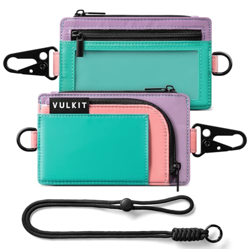VULKIT Water-Resistant Keychain Wallet with Lanyard for Men and Women, Outdoor Zipper Pouch Wallet with Clear ID Window, for Hiking, Fishing, Skateboard and any Outdoor Activities, Blush Meadow