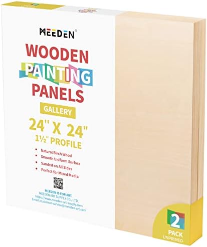 MEEDEN 24x24 Inch Wood Canvas Panels, Pack of 2, Gallery 1-1/2'' Deep Cradle Artist Birch Large Wood Panels for Pouring Art, Crafts Painting, Mixed-Media with Oils, Acrylics, Encaustic
