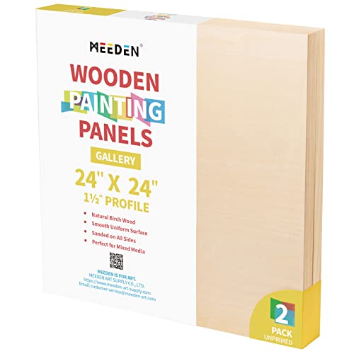 Meeden 24X24 Inch Wood Canvas Panels, Pack Of 2, Gallery 1-1/2'' Deep Cradle Artist Birch Large Wood Panels For Pouring Art, Crafts Painting, Mixed-Media With Oils, Acrylics, Encaustic #TOP3