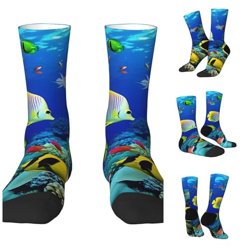 LZQPOEAS Tropical Ocean Sea Fish Athletic Socks Unisex Cushioned Crew Socks Hiking Running Calf Sock Soft Above Ankle Sock