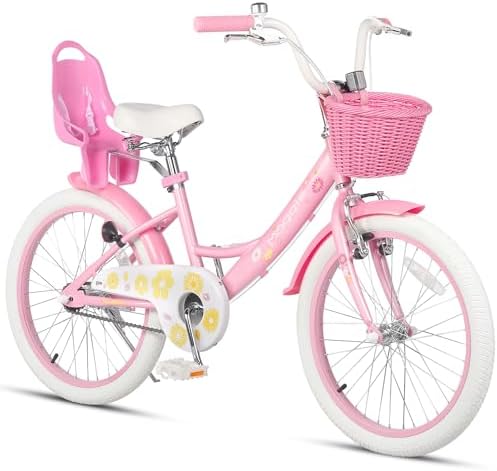 Glerc Kids Girls Pink Bike with Basket for 2-7 Years Old Kids, 12 14 16 Inch with Bell and Stabilisers