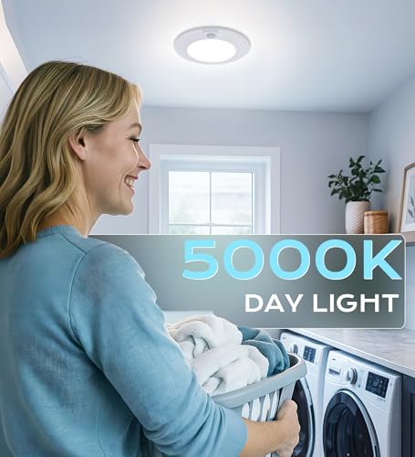 CLOUDY BAY Motion Sensor Ceiling Light Indoor,120V CRI90 10W 5000K Bright Day Light,6.5 inch LED Flush Mount Ceiling Lighting Fixture for Garage,Walk-in Closet,Attic,Pantry Wet Location White Finish by CLOUDY BAY - Image 3