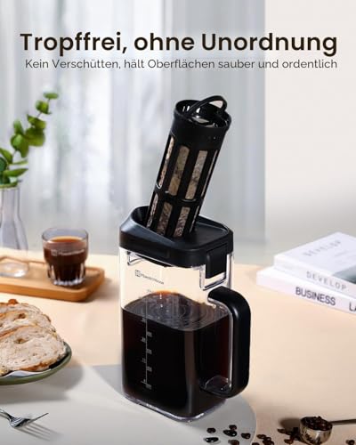 Maestri House Kompakte Kaltgebrüh-Kaffeemaschine, 1,2L Cold Brew Coffee Maker, platzsparender Tritan-Krug, 350 Mesh-Filter, 100% auslaufsicher, Schwarz