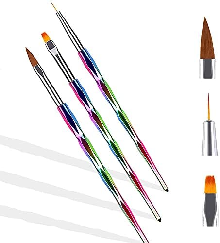 Hanyousheng Nail Art Brushes, 3 Pieces Nail Painting Pen, Builder Brush, Gel Brush, Liner Detail Brush, 3d Art Brush, Acrylic Design Nail Art Uv Gel Diy Brush Pen Nail Art Tool Set