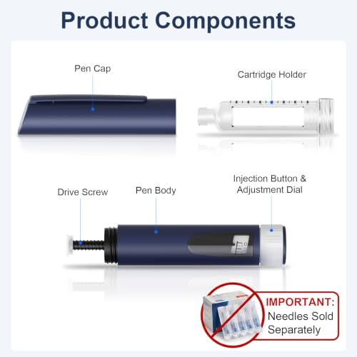 Stylo à insuline réutilisable bleu avec cartouches de 3 ml - 4