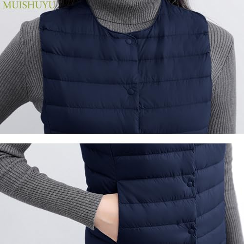 MUISHUYU インナーダウンベスト レディース ライトダウン インナーベスト ノーカラー Vネック Uネック 軽量 防寒 暖かい 秋冬 YU47 の商品画像 5