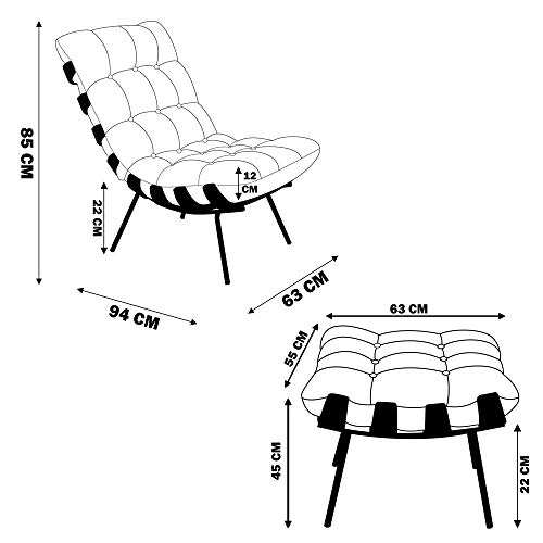 Poltrona e Puff Decorativos Sala de Estar Costela Couro Mel - Gran Belo
