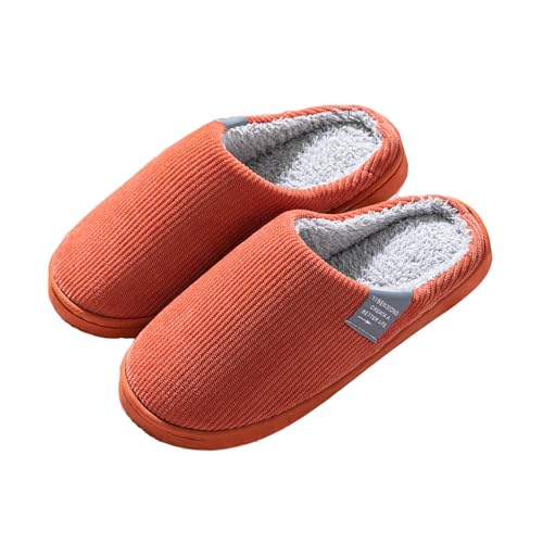 Milaloko Women Men Plush Soft Slippers Winter Warm Slip On House Shoes Anti-Skid Indoor Outdoor, Orange, 7-8